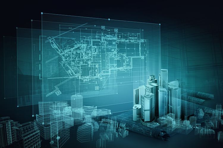 3D city and plan view